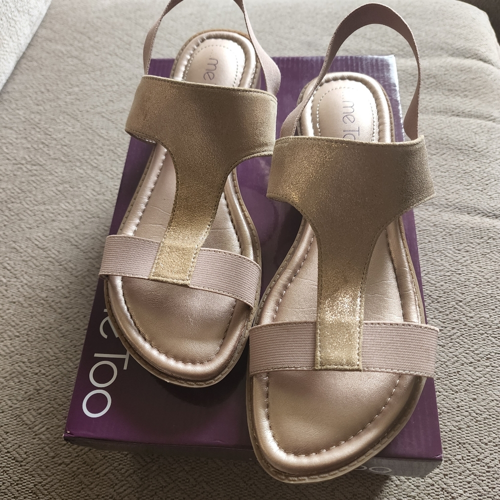 Me Too Women's Zoey Peach Leather T-Strap Sandal